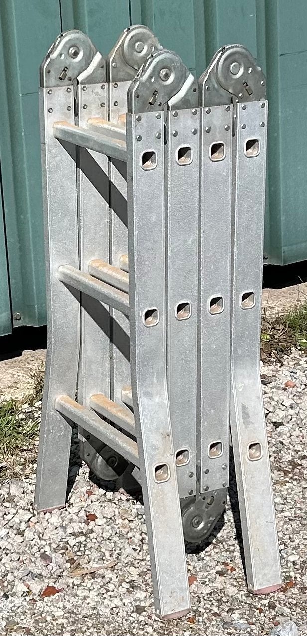 Multifunctionele Scharnierladder 4x3, 150 kg, 3,7m, Doe-het-zelf en Verbouw, Ophalen, Gebruikt, Ladder, Opvouwbaar of Inschuifbaar