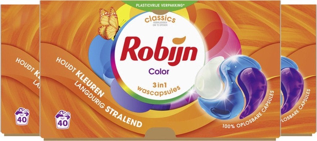 3 x 40 stuks Robijn Wasmiddel - 3-in-1 Wascapsules - Color, Verzenden
