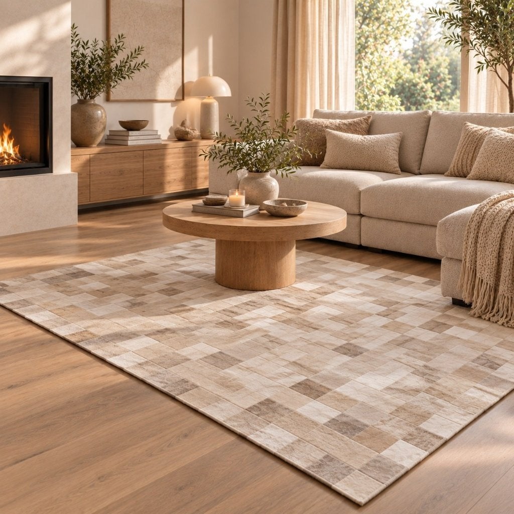 Koeienhuid patchwork champagne 180x120cm | Lederstore, Huis en Inrichting, Landelijk, modern, Scandinavisch, industrieel, 100 tot 150 cm