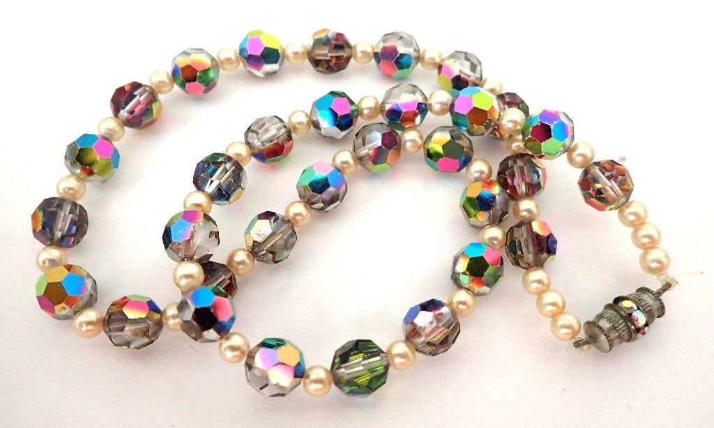 Vintage Ketting met Facetgeslepen Kralen en Parels, Sieraden, Tassen en Uiterlijk, Met kristal, Overige materialen, Overige kleuren