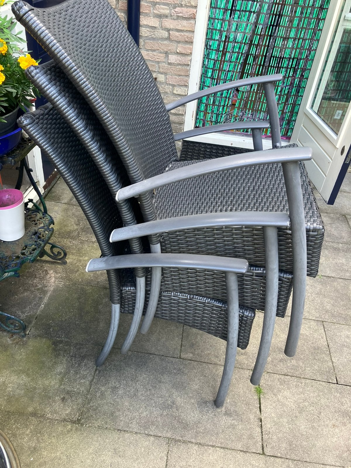 3 tuinstoelen, Tuin en Terras, Ophalen, Gebruikt, Kunststof
