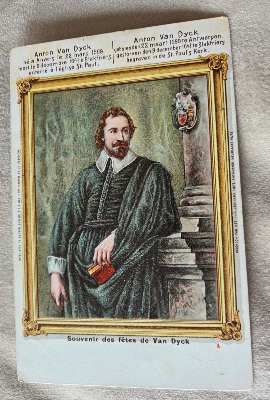 Oude Postkaart Anton Van Dyck Souvenir des fêtes de Van Dyck, Verzenden, Voor 1920, Ongelopen, Overige thema's