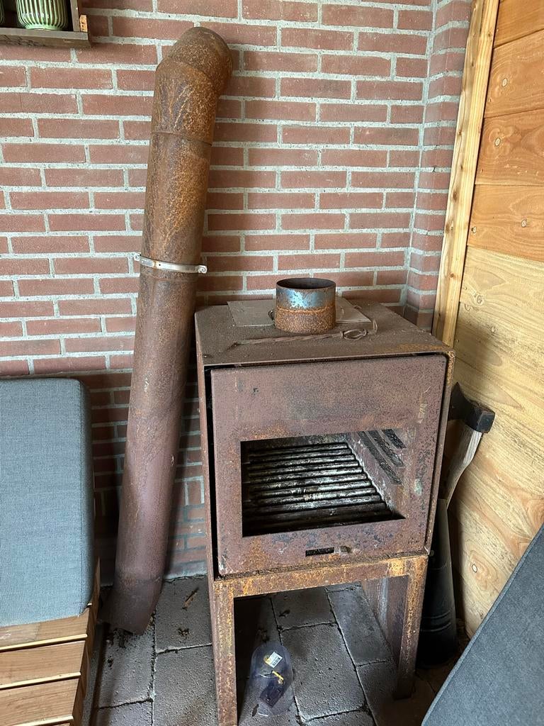Tuinhaard houtkachel met pijp cortenstaal, Tuin en Terras, Tuinhaarden, Ophalen, Gebruikt