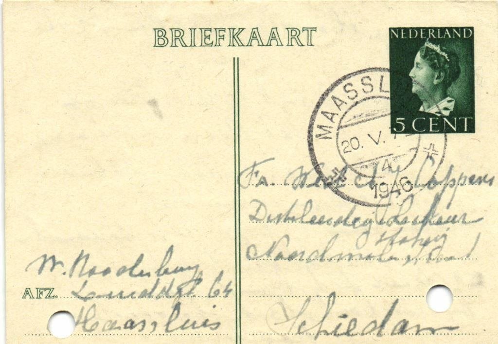 W. Roodenburg, Maassluis - 05.1946 - briefkaart, Ophalen of Verzenden, Briefkaart