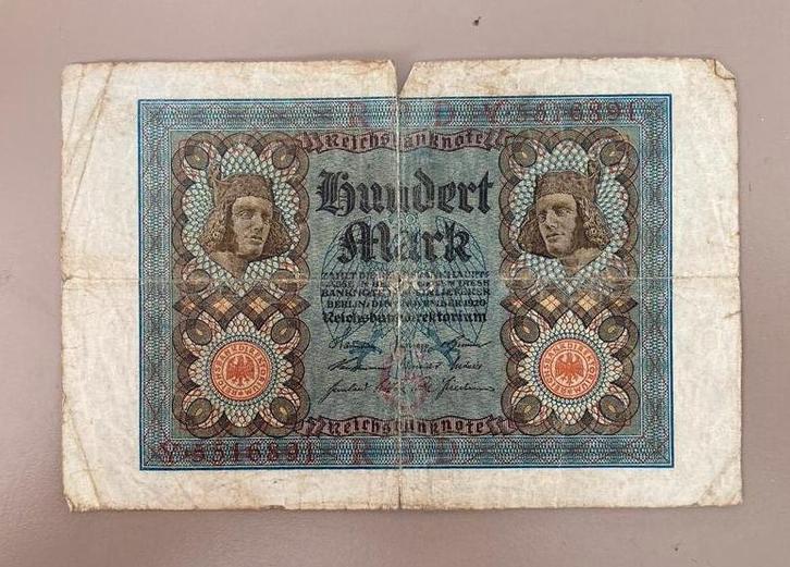 Bankbiljet, Hundert Mark, antiek, Postzegels en Munten, Bankbiljetten | Europa | Niet-Eurobiljetten, Ophalen of Verzenden, Duitsland