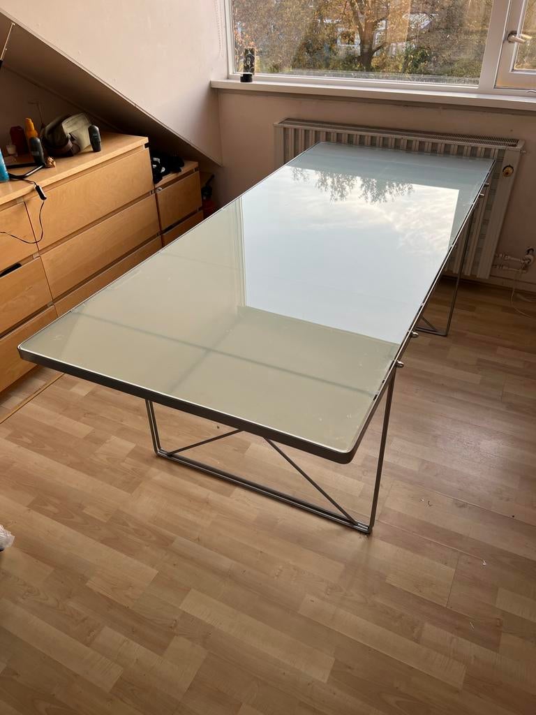 Vintage Niels Gammelgaard MOMENT glazen tafel 85x200x72, Ophalen, Gebruikt, 50 tot 100 cm, Glas