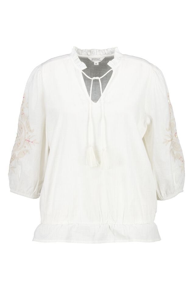 MS Mode - Boho Blouse Wit Borduurwerk & Pailletten | Maat 50, Ophalen of Verzenden, Gedragen, Maat 46/48 (XL) of groter, Wit
