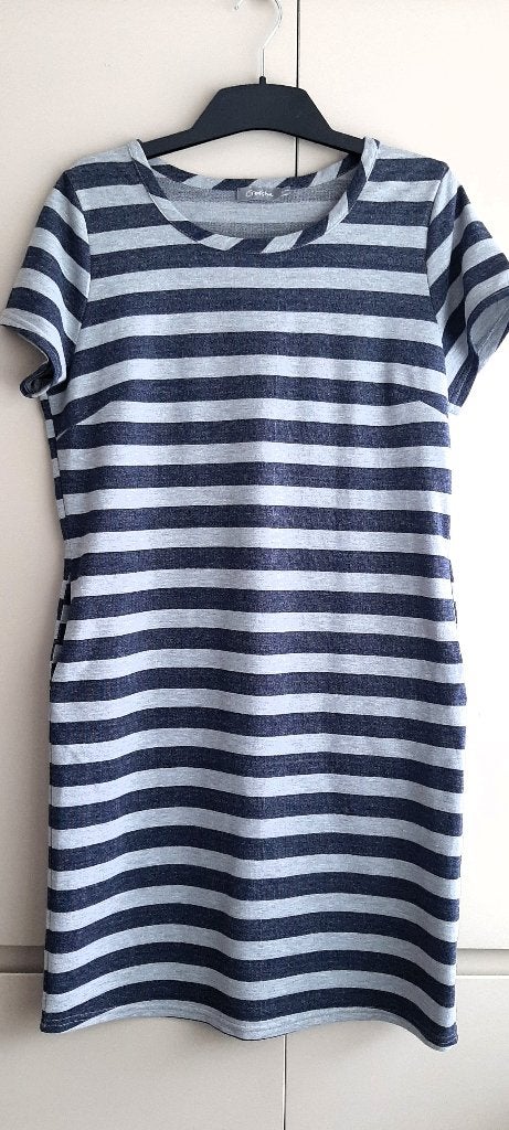 GEISHA, donkerblauw/grijs gestreept kort jurkje, mt S, Kleding | Dames, Jurken, Geisha, Blauw, Ophalen of Verzenden, Zo goed als nieuw