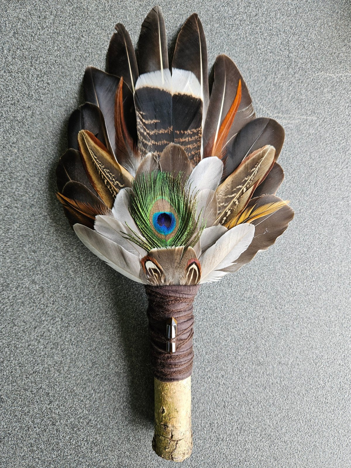 Smudge feathers tijgeroog veren waaier pauwenveer reiki, Ophalen of Verzenden, Ritueel object
