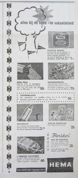 3 vintage advertenties reclames Hema 1957, Ophalen of Verzenden, Gebruikt, Overige typen