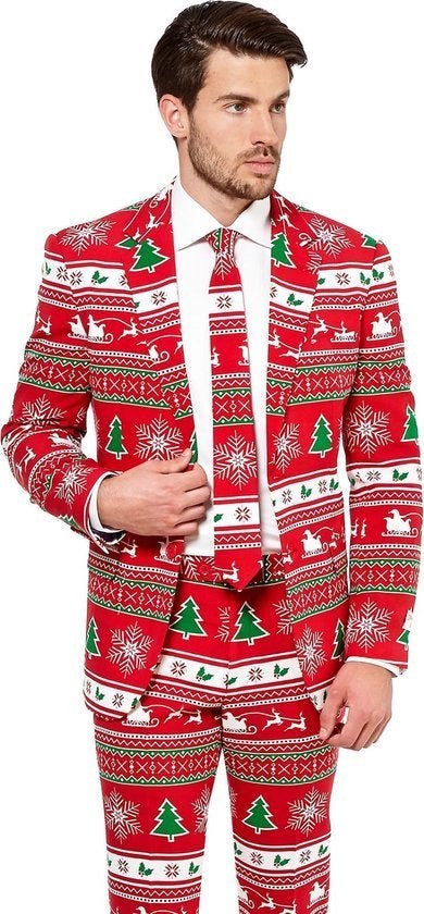 OppoSuits Kerst Kostuum - Feestelijk en Uniek, Ophalen of Verzenden, Gedragen, Maat 56/58 (XL), Rood