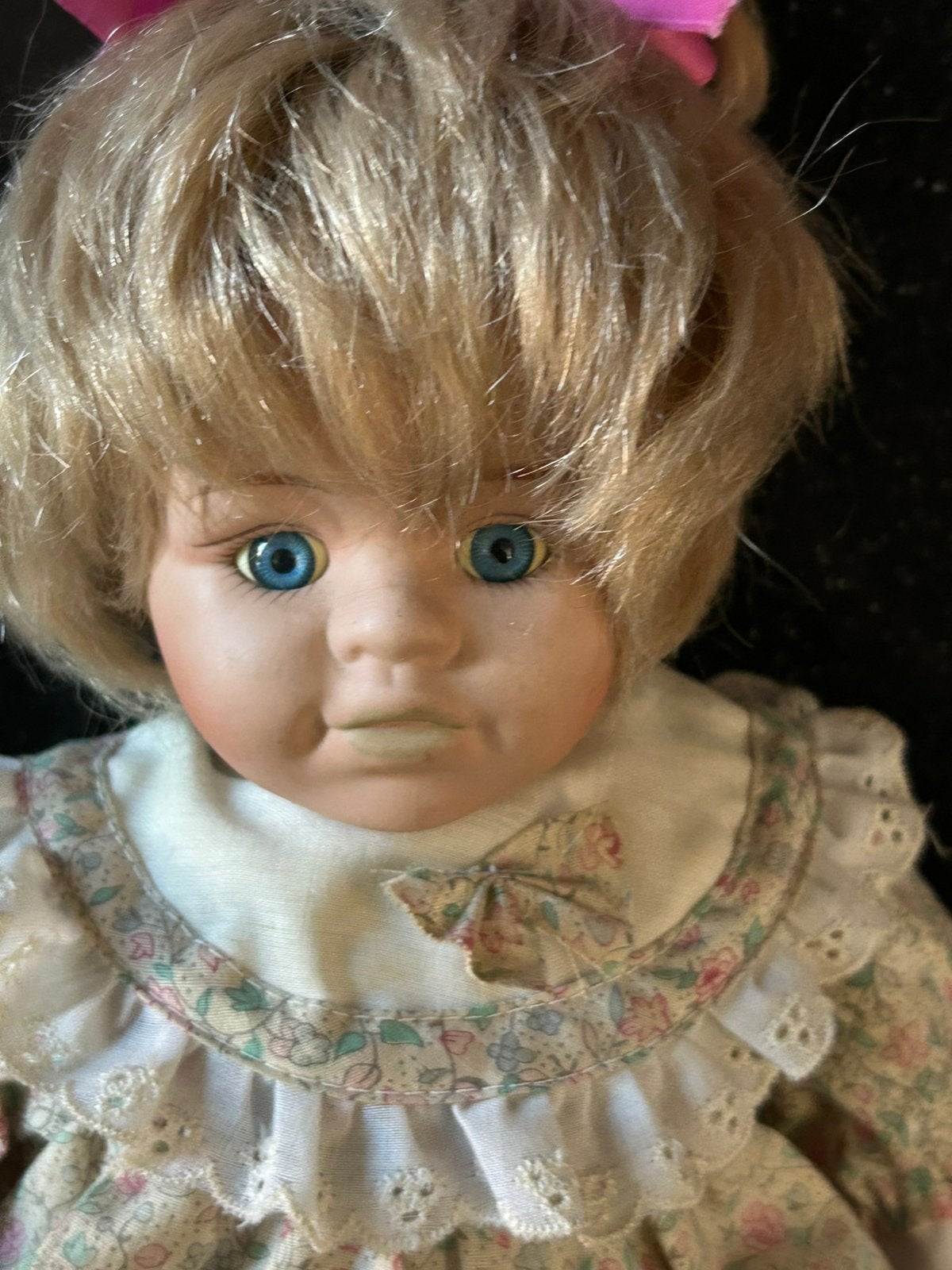 Vintage Porseleinen promenade met Bloemenjurk en Blond Haar, Verzamelen, Ophalen of Verzenden, Gebruikt, Pop