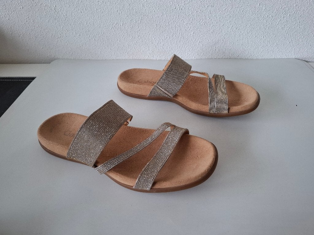 Gabor maat 42 slippers muiltjes leer gevoerd / metallic, Overige kleuren, Verzenden, Gabor, Sandalen of Muiltjes