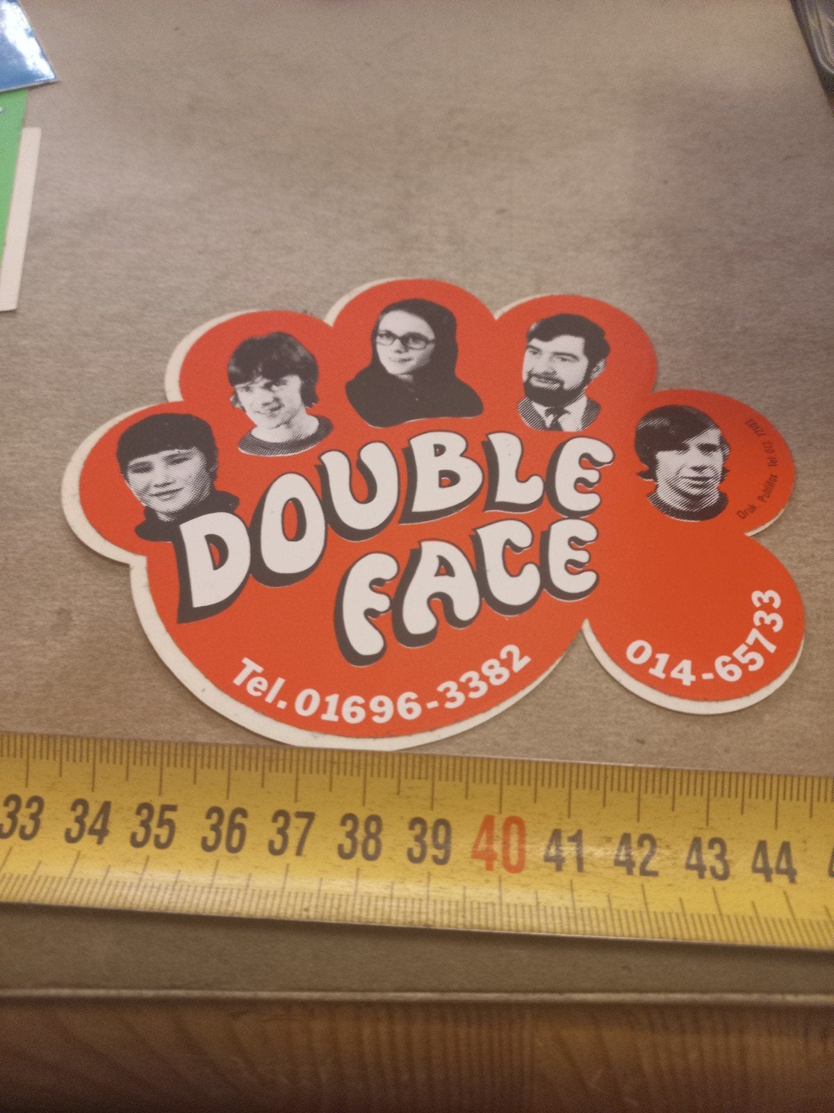 Vintage 'Double Face' orkest sticker met telefoonnummers, Verzamelen, Ophalen of Verzenden