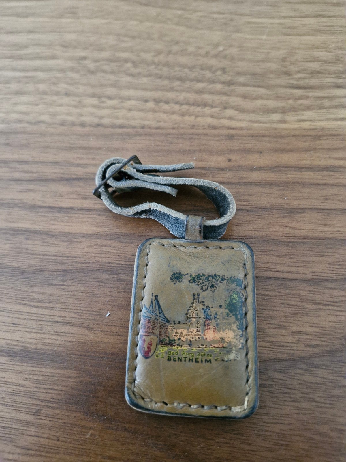 219 Vintage Leren Sleutelhanger Bad Bentheim, Ophalen of Verzenden, Gebruikt, Stad of Land