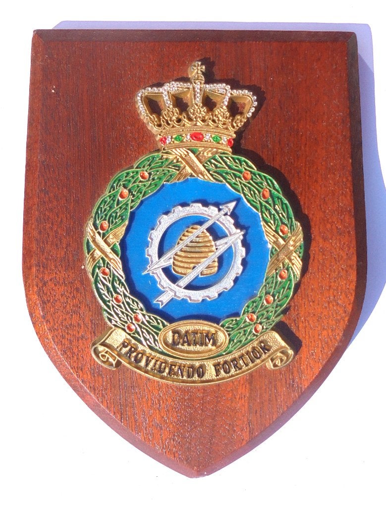 Oud houten wapenschild Kon Luchtmacht: DATIM Soestduinen, Ophalen of Verzenden, Luchtmacht, Nederland, Embleem of Badge