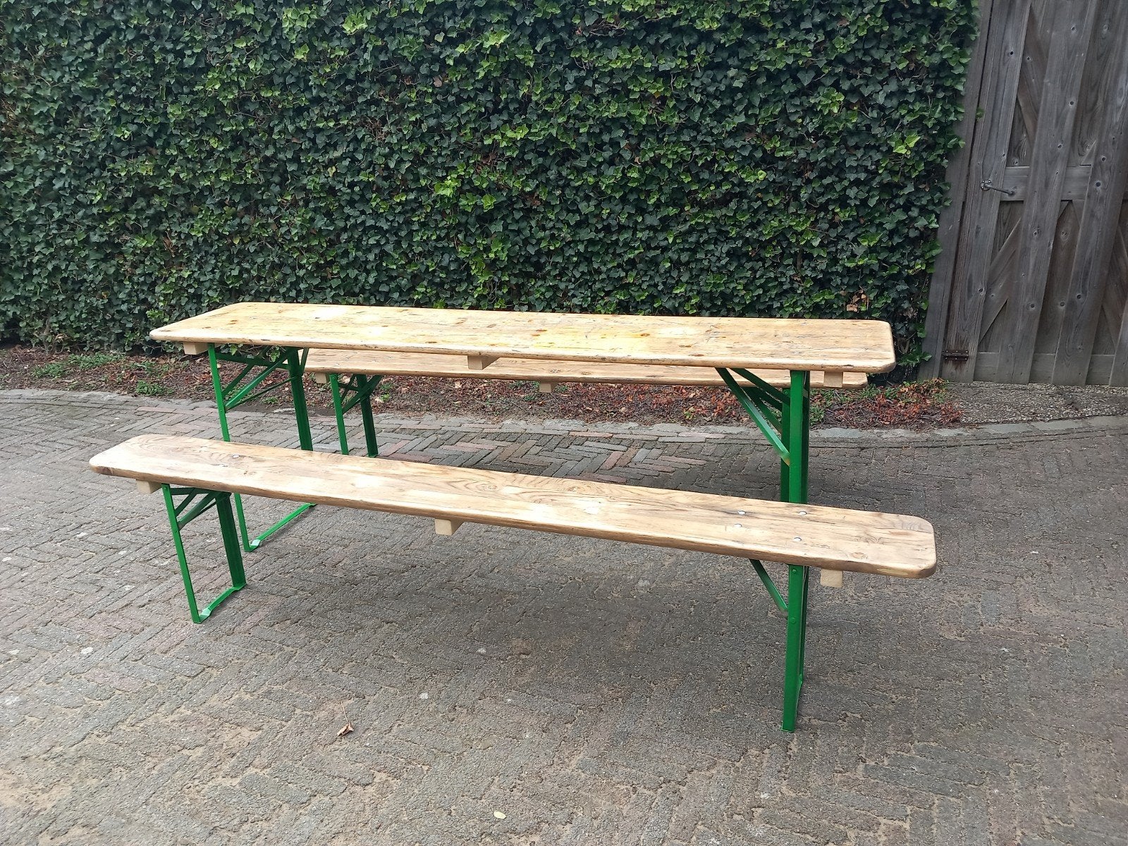 Vintage Biertafelset 220x50 cm – Authentieke Brouwerijkwalit, Ophalen, Gebruikt, Inklapbaar, Rechthoekig