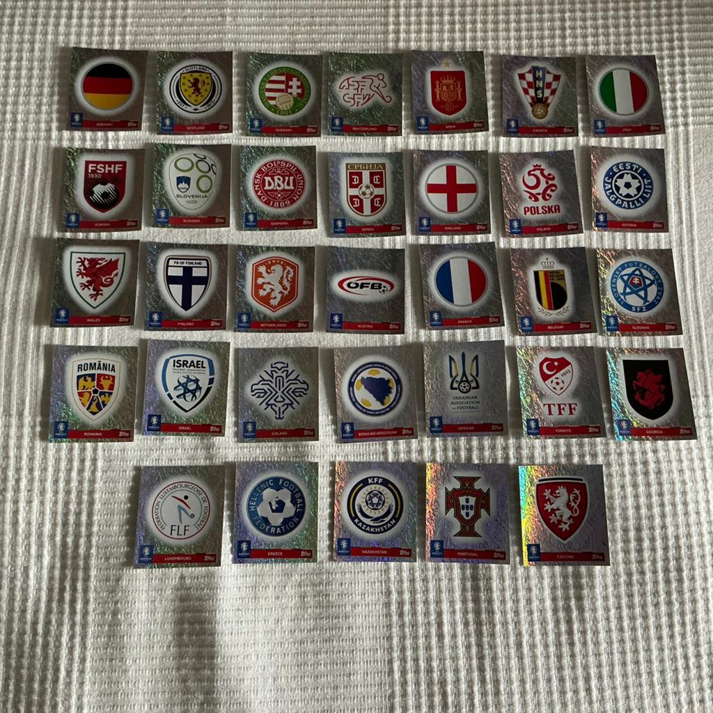 Topps Euro 2024 landen emblemen, Ophalen, Nieuw, Buitenlandse clubs, Poster, Plaatje of Sticker