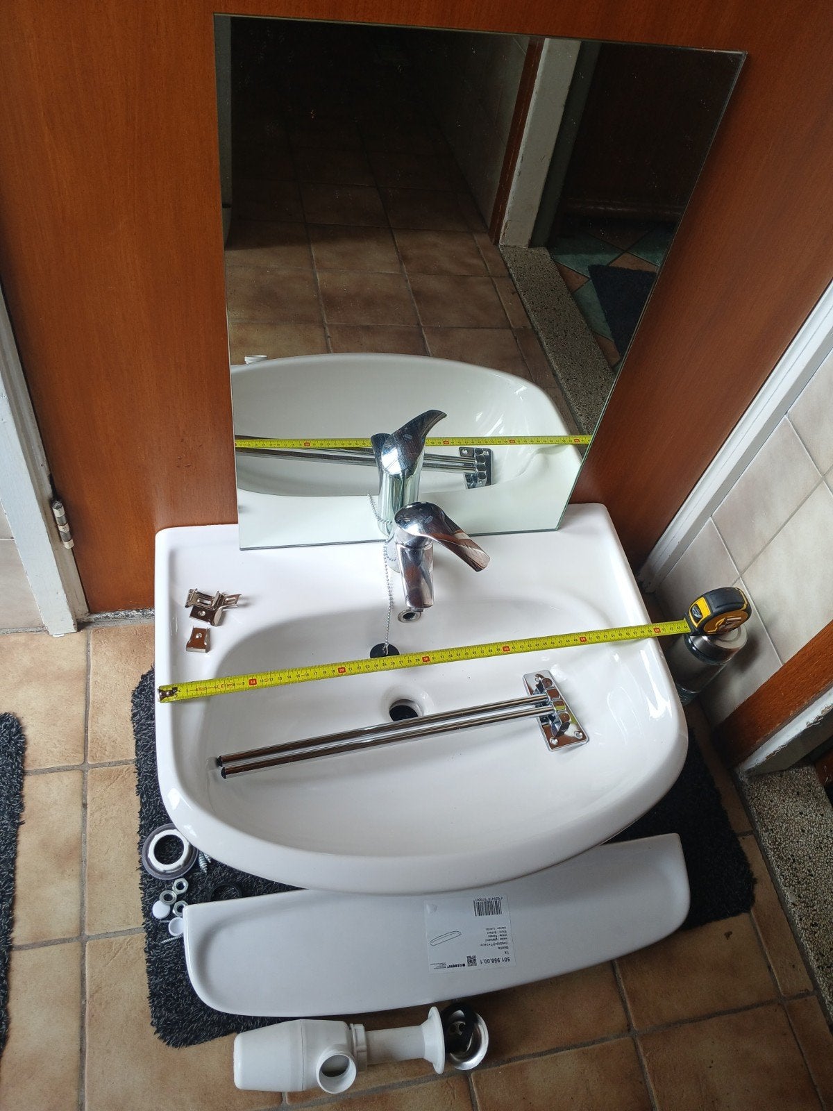 Sphinx wastafel met Grohe mengkraan en spiegel, Ophalen, Gebruikt, Chroom, Wastafel