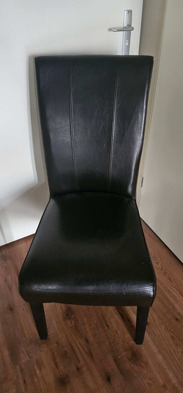 Zwarte leren eetkamerstoelen - Set van 2, Huis en Inrichting, Stoelen, Ophalen, Gebruikt, Twee, Zwart