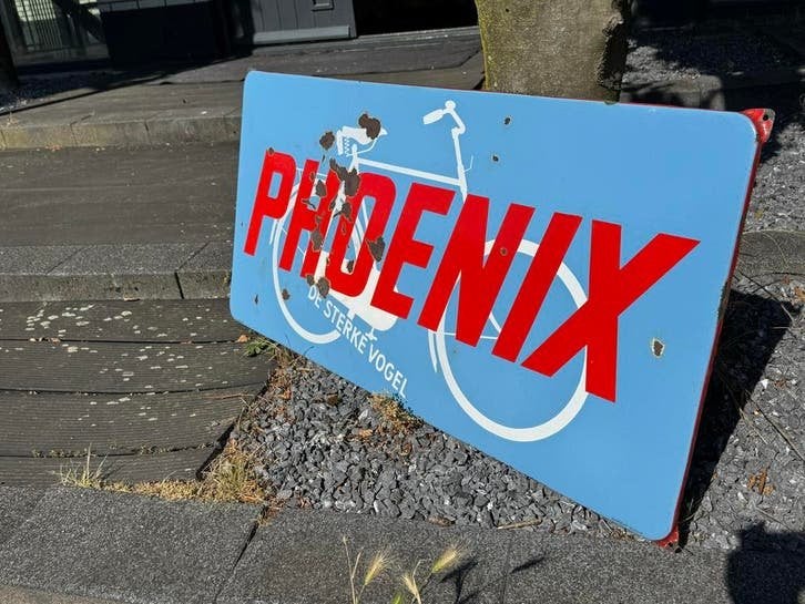 Oud groot Phoenix emaille fietsenbord, Antiek en Kunst, Ophalen