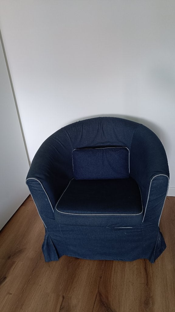 Gratis af te halen blauwe fauteuil, Ophalen, Gebruikt, 75 tot 100 cm, Stof