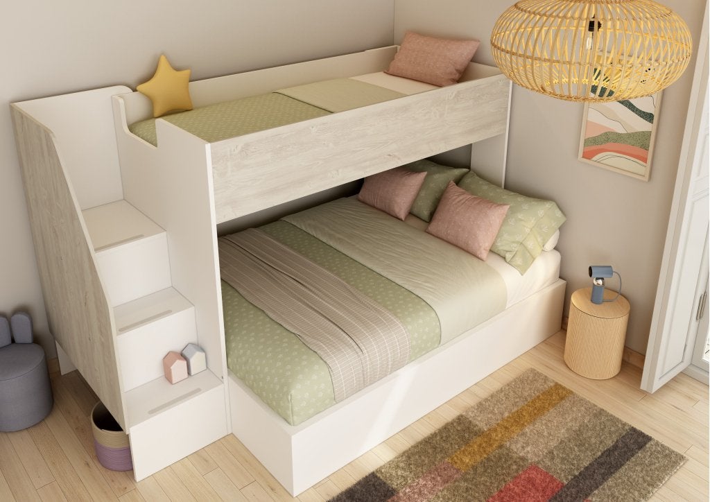 Easy 3-persoons familie stapelbed - Wit/cascina, Niet ingevuld, Niet ingevuld, Niet ingevuld