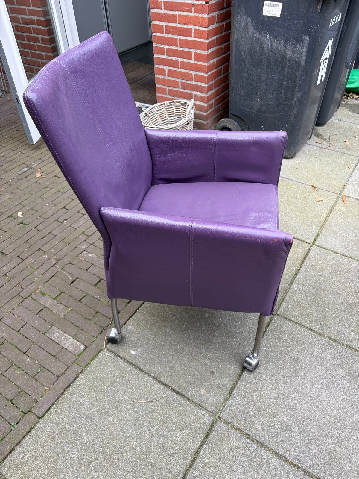 3 paarse stoelen gratis af te halen, Gebruikt, Overige kleuren, Drie, Leer