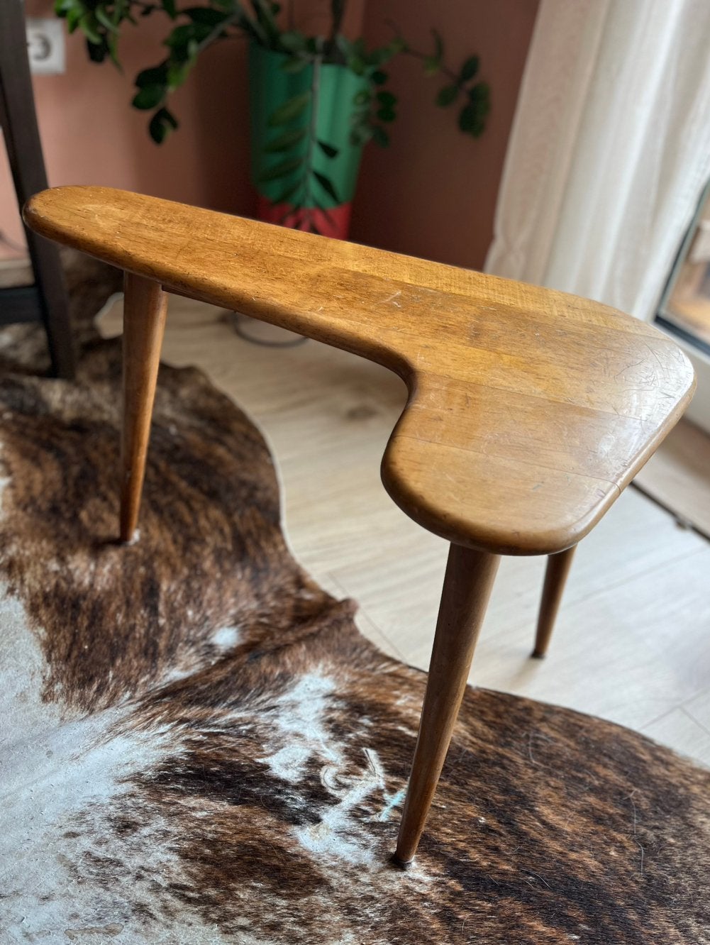 Midcentury vintage brutalist boemerang tafel niervormig, Ophalen, Gebruikt, Mid century retro fifties sixties, 75 cm of meer