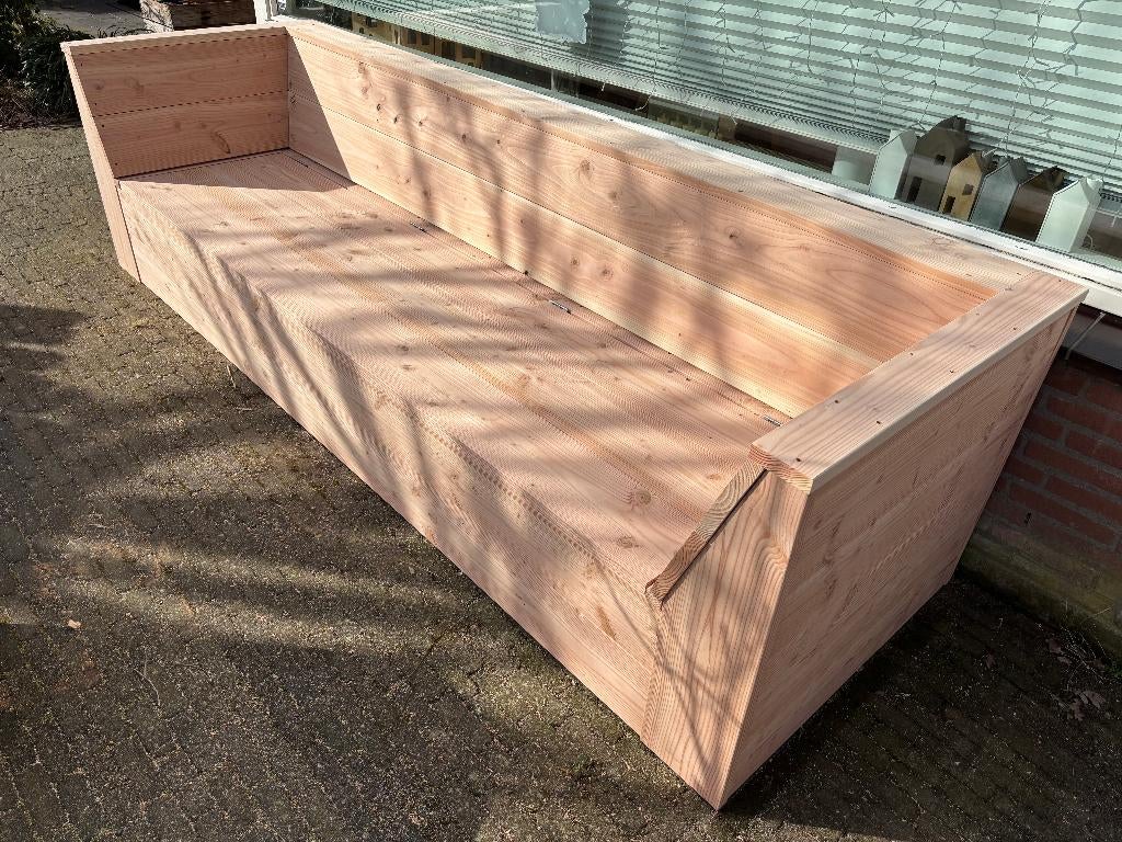 Loungebank met schuine armleuning van steigerhout of douglas, Ophalen, Nieuw, Hout