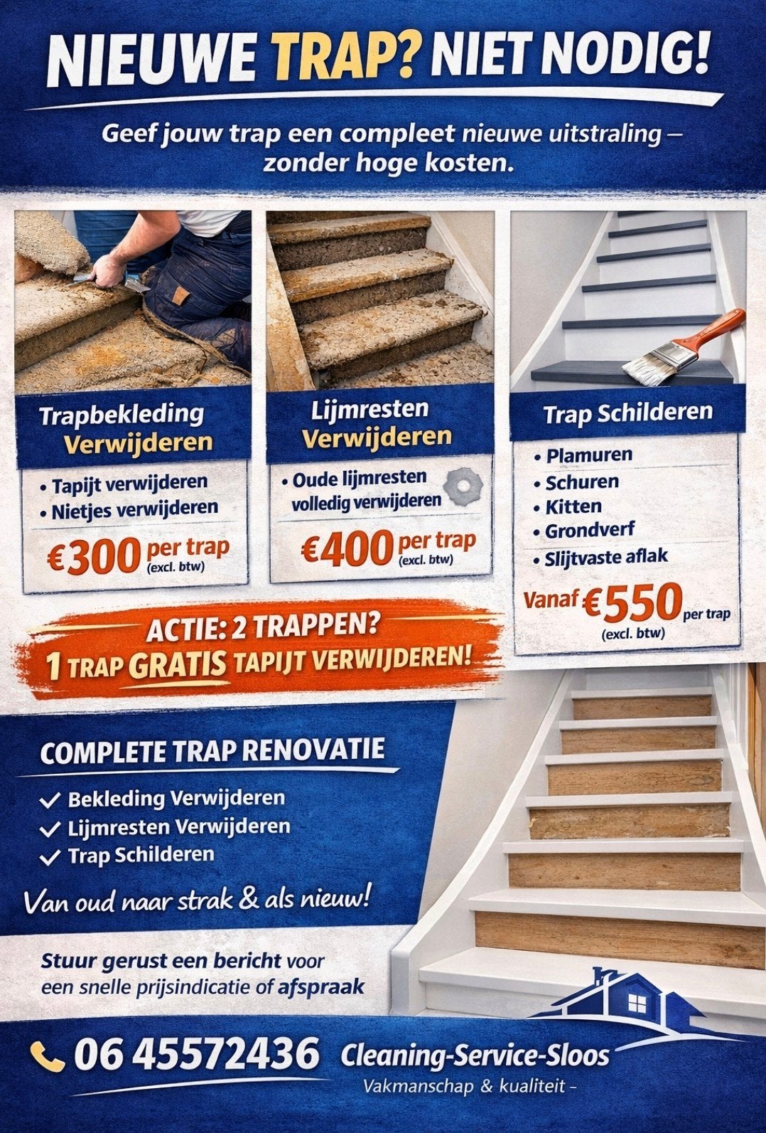 Trapbekleding verwijderen | Lijmresten verwijderen, Ophalen of Verzenden, Minder dan 2 meter