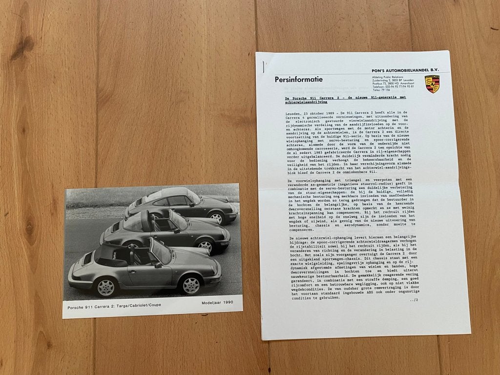 Porsche 911 Carrera 2 Targa/Cabriolet/Coupé - 1990, Porsche, Ophalen of Verzenden, Zo goed als nieuw, Porsche