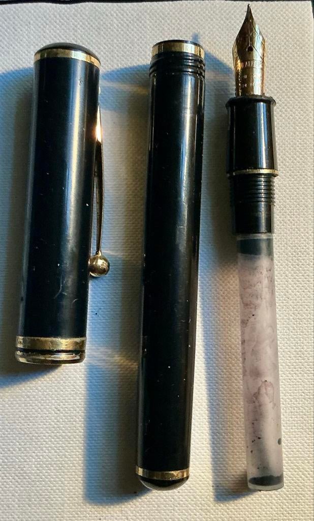 Sheaffer white dot zwarte vulpen met 18K kroonpennetje., Ophalen of Verzenden, Gebruikt