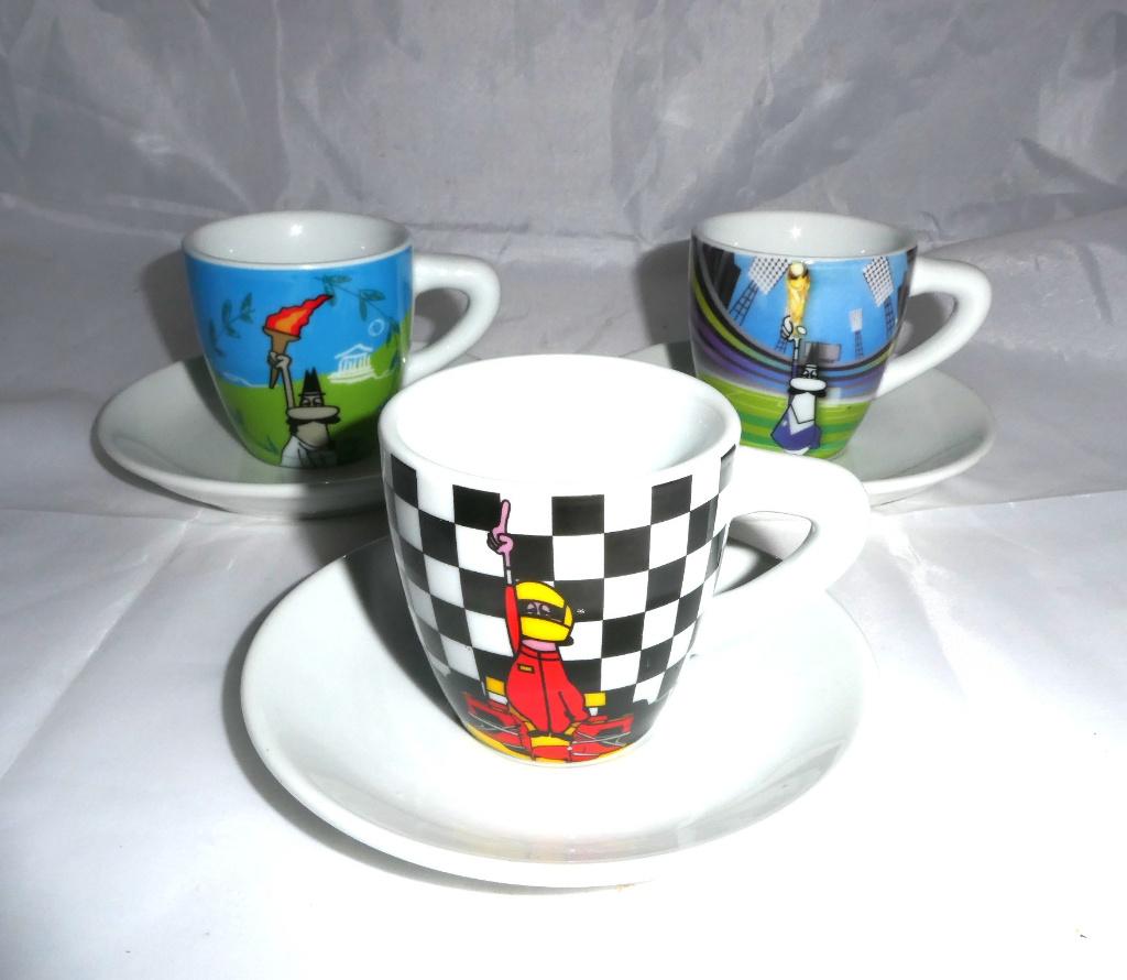 Bialetti Porcellana vintage espresso kop en schotels sport, Ophalen of Verzenden, Zo goed als nieuw, Porselein, Kop en/of schotel