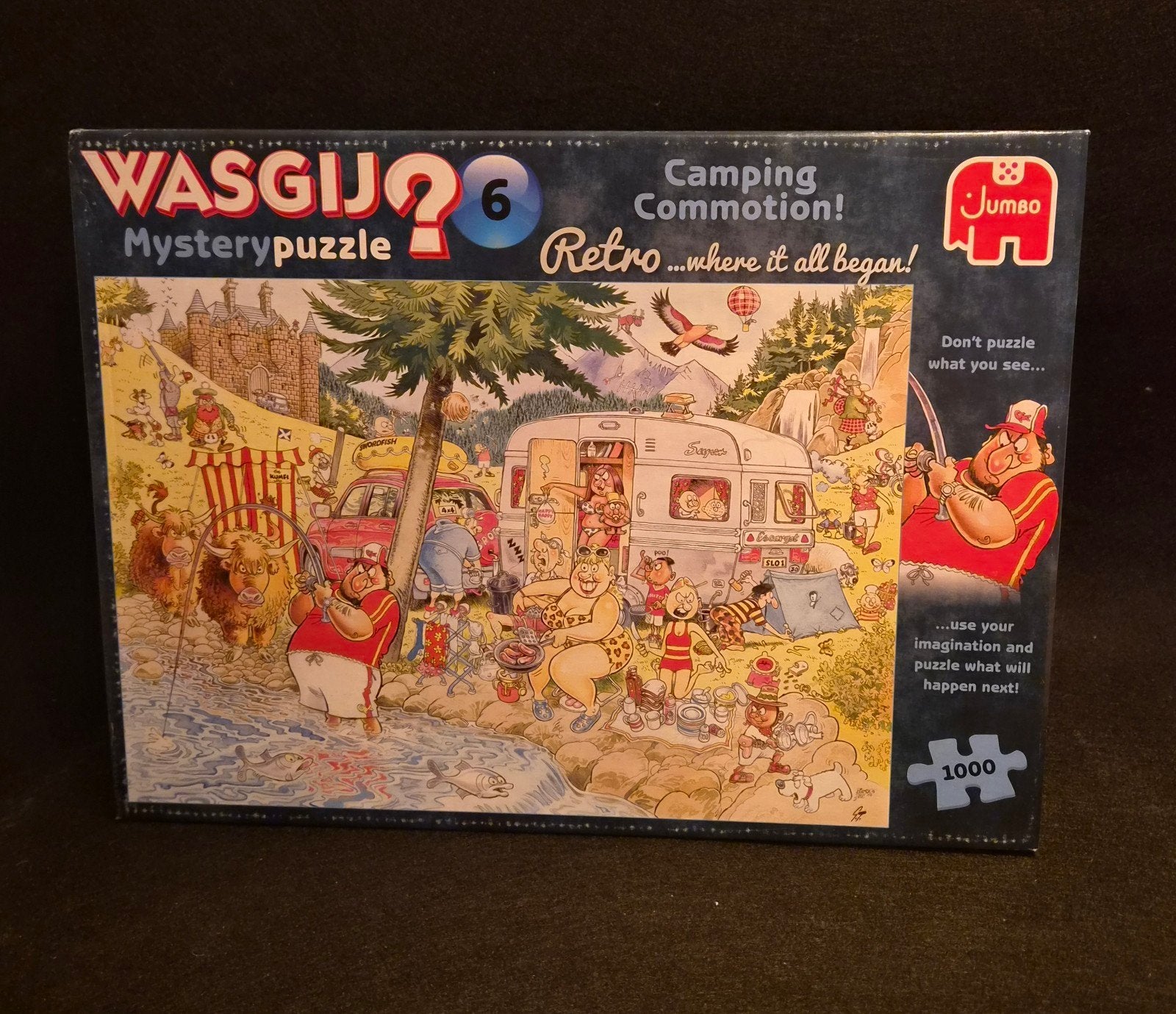 Wasgij Retro 6 Camping Commotion! Legpuzzel 1000 stukjes, Ophalen of Verzenden, 500 t/m 1500 stukjes, Zo goed als nieuw, Legpuzzel
