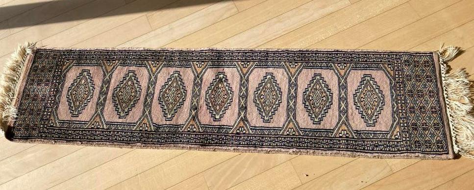 Vintage Roze Loper met Geometrisch Patroon, Huis en Inrichting, Stoffering | Tapijten en Kleden, Minder dan 50 cm, Gebruikt, 100 tot 150 cm