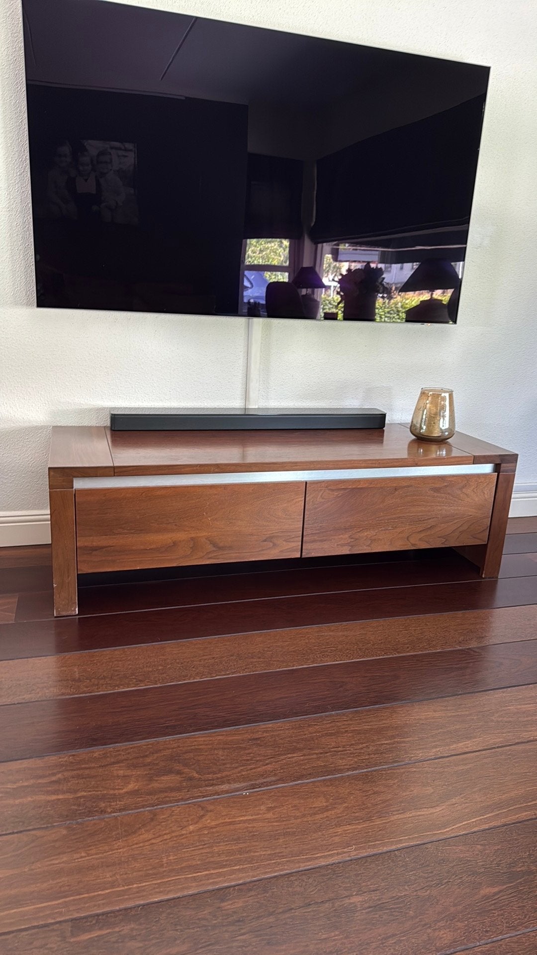 Massief notenhout tv meubel, Ophalen, Gebruikt, 100 tot 150 cm, Minder dan 100 cm
