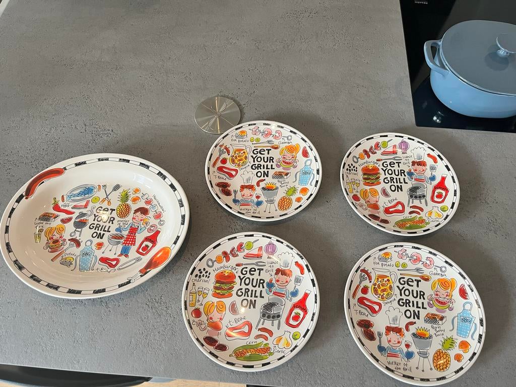 Blond Amsterdam BBQ set - Schaal met 4 dinerborden, Huis en Inrichting, Keuken | Servies, Gebruikt, Compleet servies, Blond Amsterdam