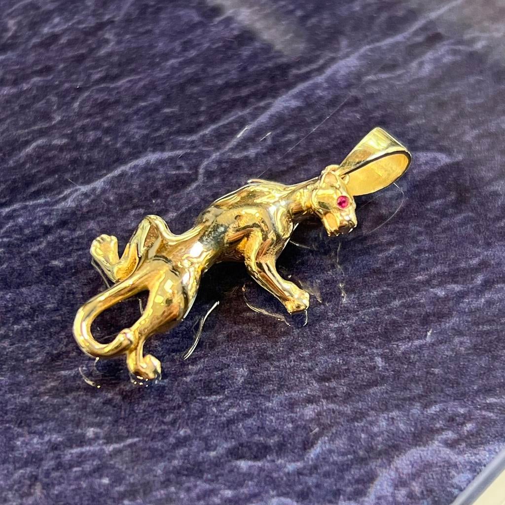 14 karaat gouden kettinghanger panter model, Ophalen of Verzenden, Nieuw, Goud, Kruis of Symbool