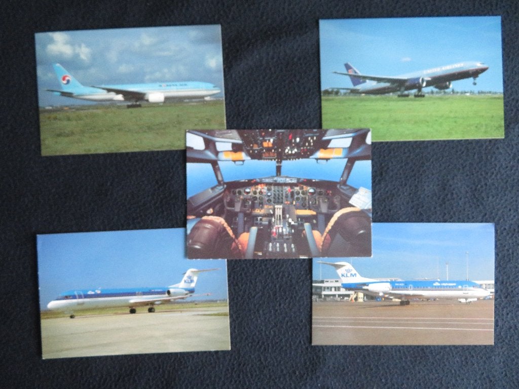 5 Ansichtkaarten Vliegtuigen - Korean Air, KLM, United, Ophalen of Verzenden, Zo goed als nieuw, Kaart, Foto of Prent