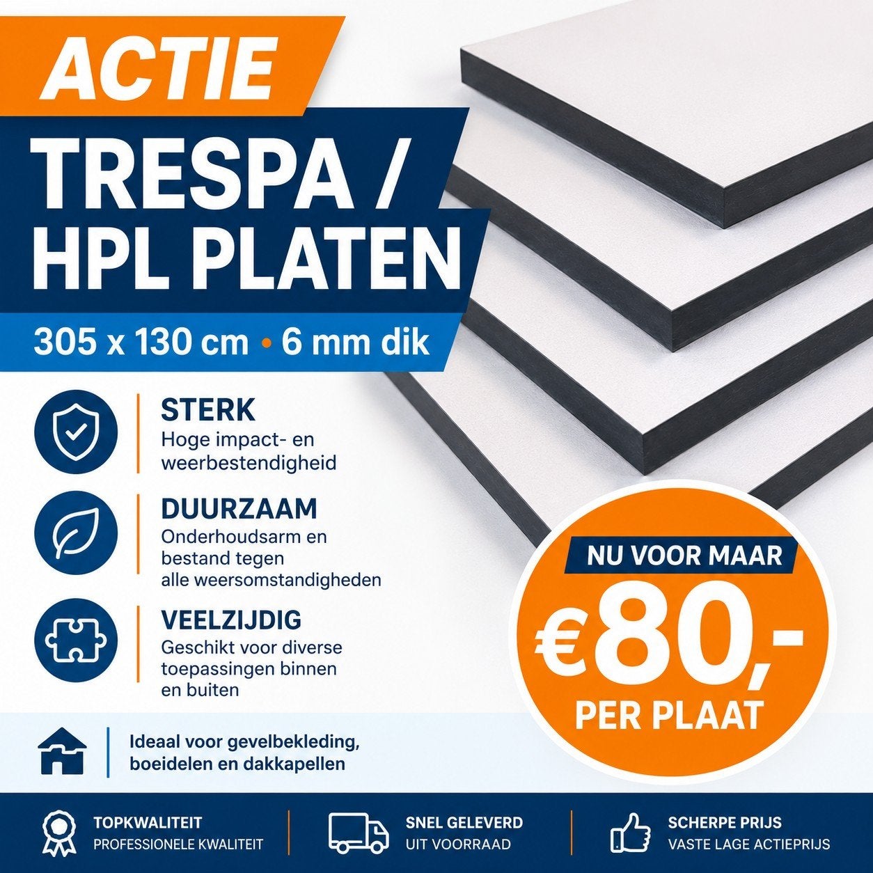 Trespa  of HPL 300  x 130 - 6mm laagste prijs garantie!, Doe-het-zelf en Verbouw, Platen en Panelen, Ophalen of Verzenden, Nieuw