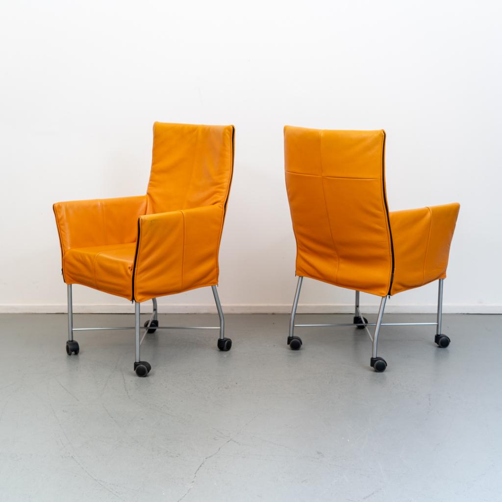 4 Prachtige Montis Chaplin stoelen in oranje (/oker) leder, Niet ingevuld, Niet ingevuld, Leer, Ophalen of Verzenden