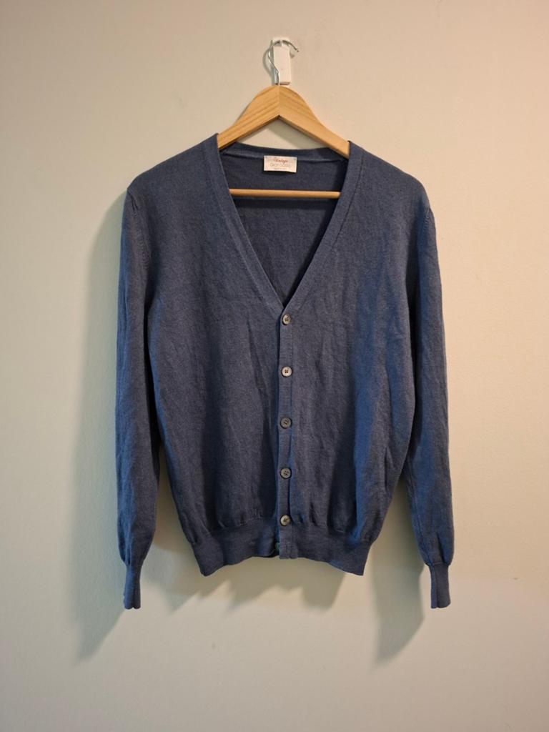 Vintage Gran Sasso Blauwe Scheerwollen Cardigan Maat 50, Ophalen of Verzenden, Zo goed als nieuw, Gran Sasso
