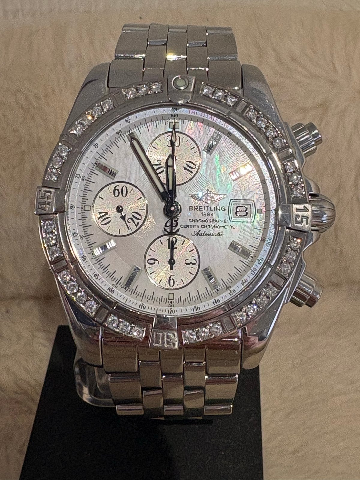 Breitling Chronomat Evolution A13356 Parelmoer Briljanten, Sieraden, Tassen en Uiterlijk, Horloges | Heren, Ophalen, Staal, Gebruikt