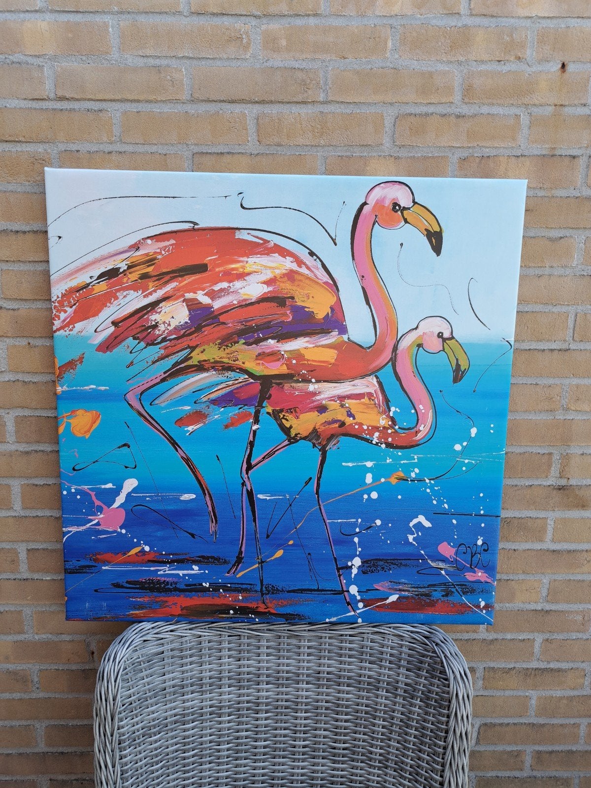 Prachtig buiten schilderij Flamingo's, Tuin en Terras, Ophalen of Verzenden