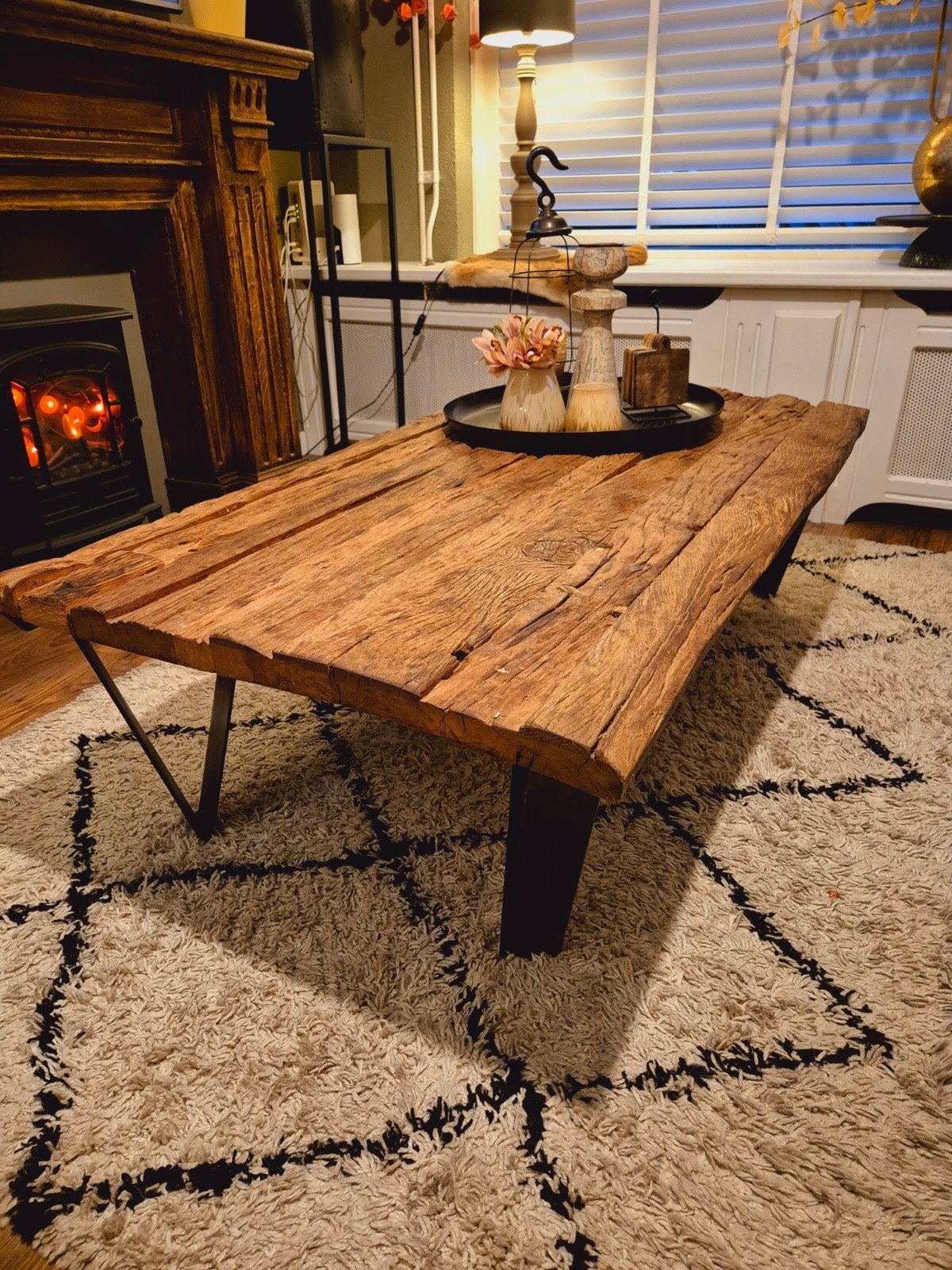 grove robuuste salontafel massief railway sleeperwood, Ophalen, 100 tot 150 cm, 50 tot 100 cm, Zo goed als nieuw