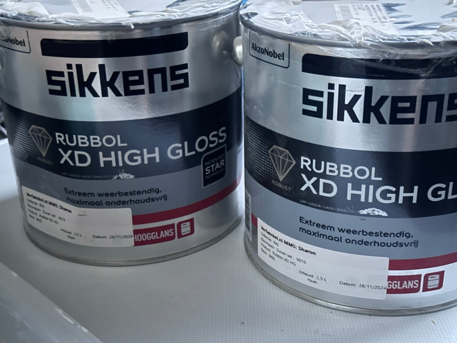 Sikkens Rubbol XD Hoogglans Verf - 2x 2.5L RAL9010, Ophalen of Verzenden, Nieuw, Overige typen