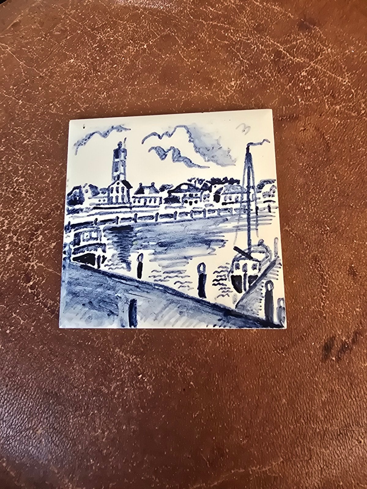 Delfts Blauw Tegeltje met Hollands Landschap, Verzenden