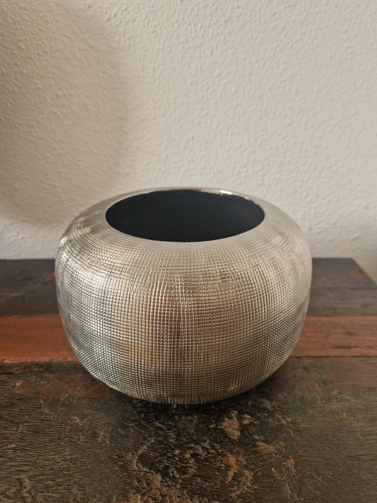 Leuke bloempot zilver, Gebruikt, Rond, Ophalen of Verzenden, Metaal