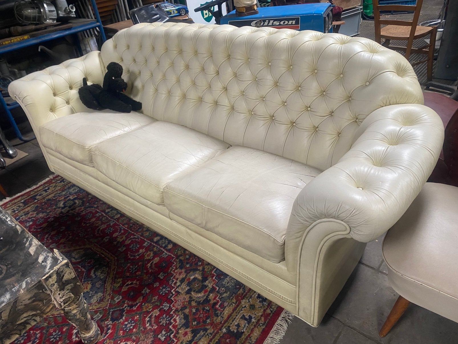 Zeer stoere vintage chesterfield 3 zits bank, Ophalen, Gebruikt, Driepersoons, 200 tot 250 cm